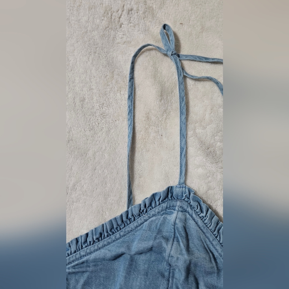 NWT Jessica Simpson Cropped Spaghetti Strap W/ Shell Detail Denim Top; Size L - Picture 5 of 12
